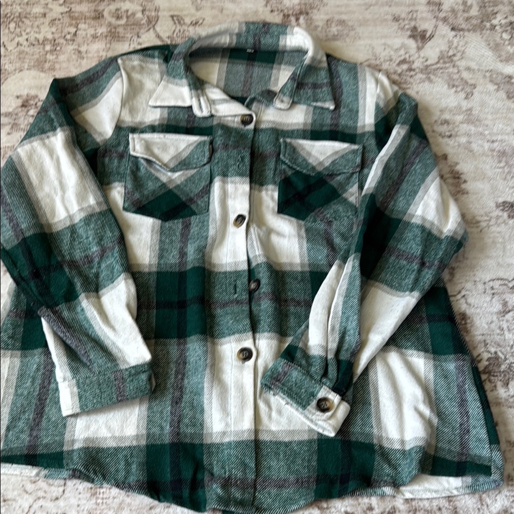 Green and White Plaid Shacket